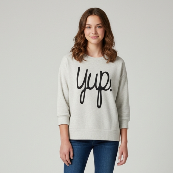 Old Navy Other - Old Navy Girls "Yup" Graphic Long Sleeve Shirt Sz XL (14) Ivory Cream Colored 🐈